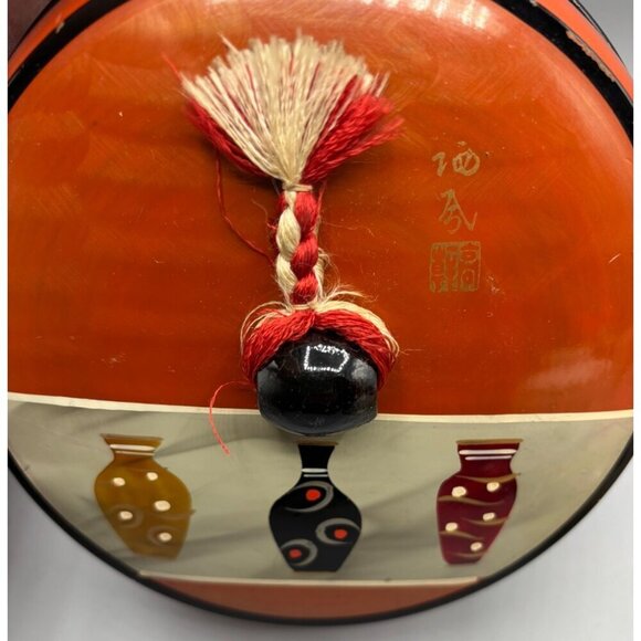 Vtg Japanese Lacquerware Bowl With Lid Hand Painted Orange - Picture 2 of 6
